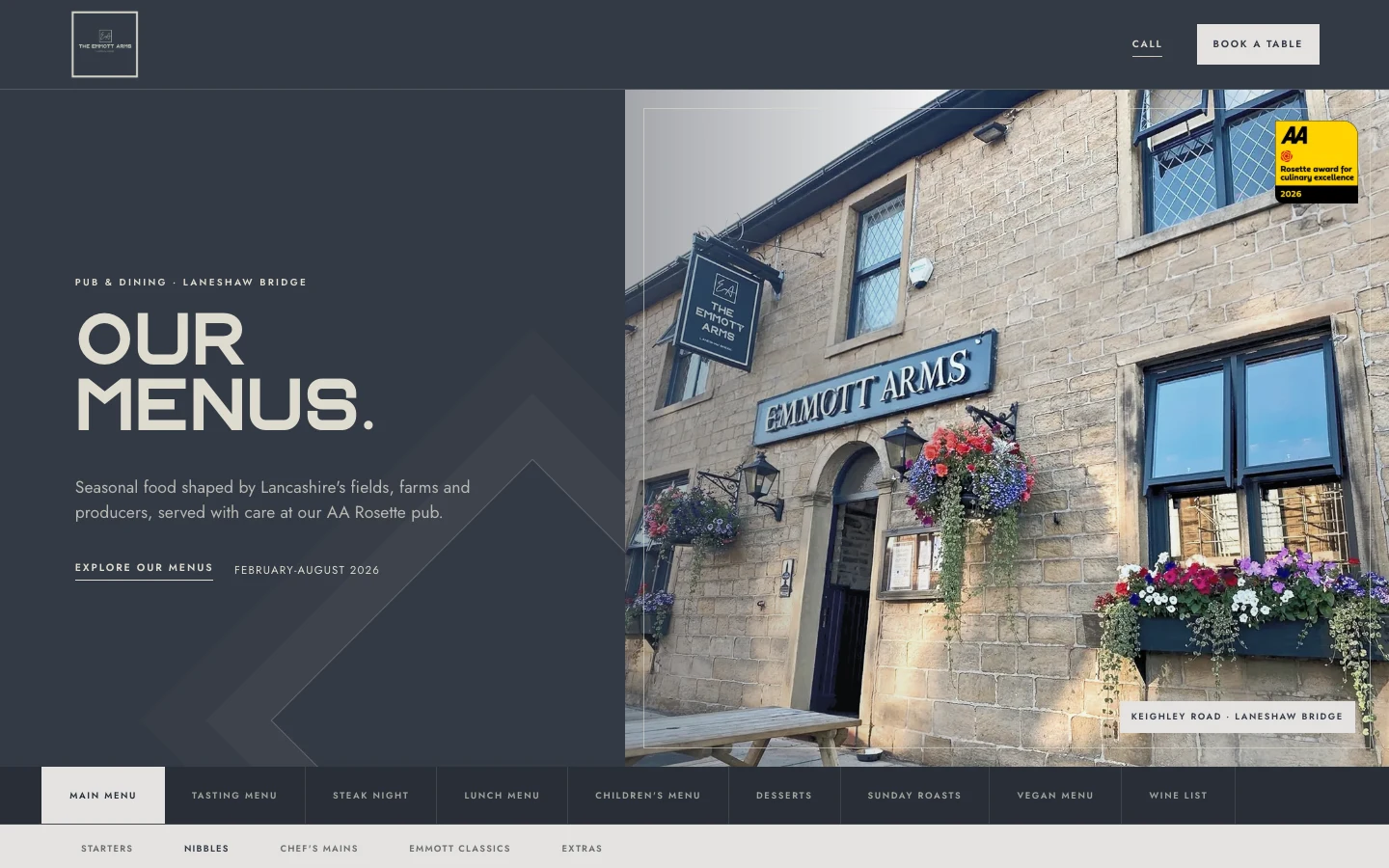 The Emmott Arms online menu website by MadeReal