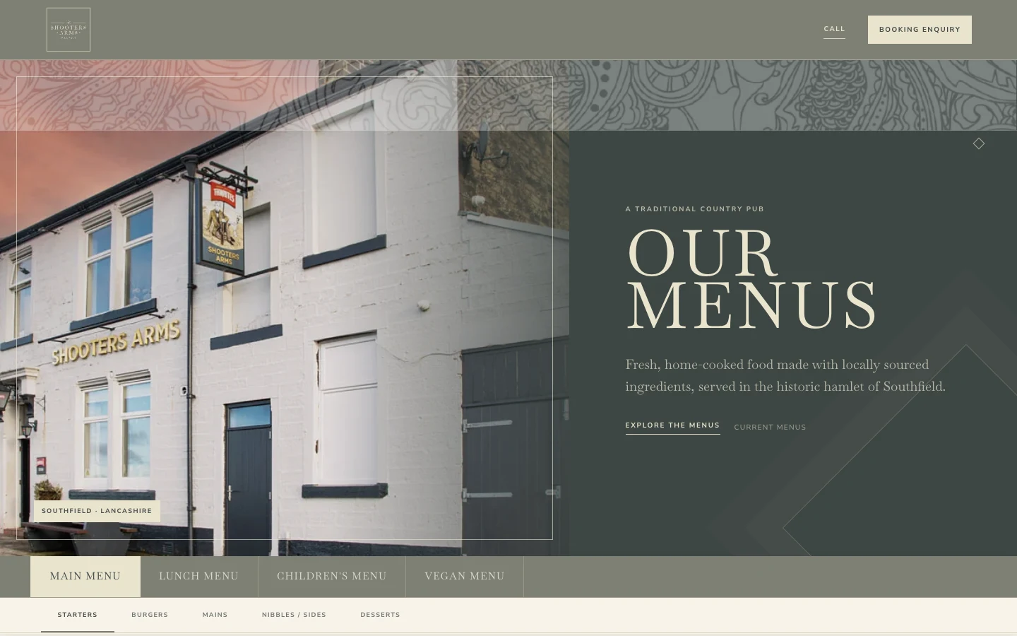 The Shooters Arms online menu website by MadeReal