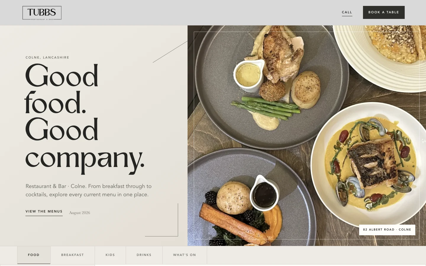 Tubbs Restaurant & Bar online menu website by MadeReal