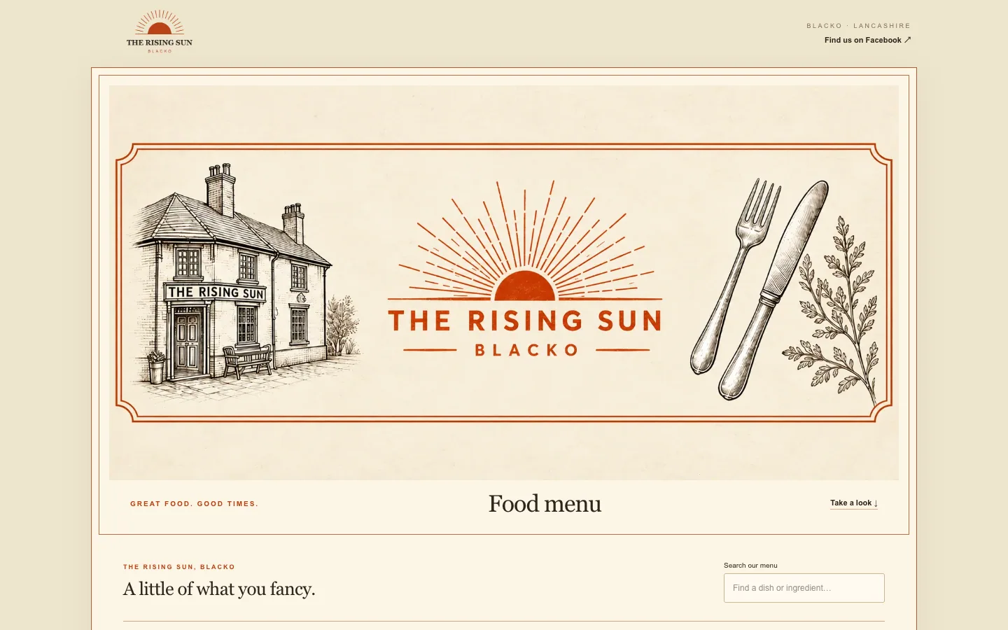 The Rising Sun Blacko online menu website by MadeReal