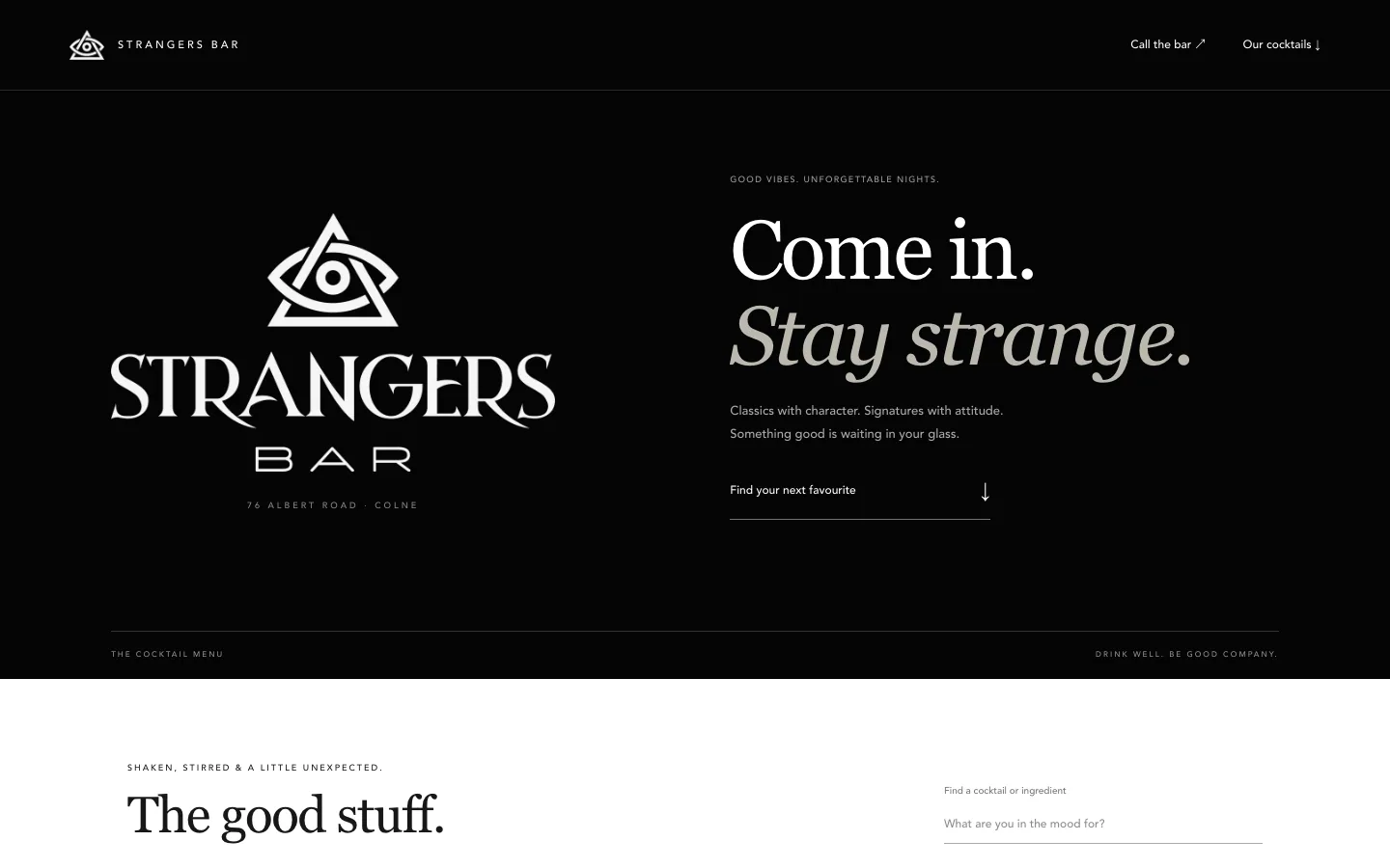 Strangers Bar Colne online menu website by MadeReal