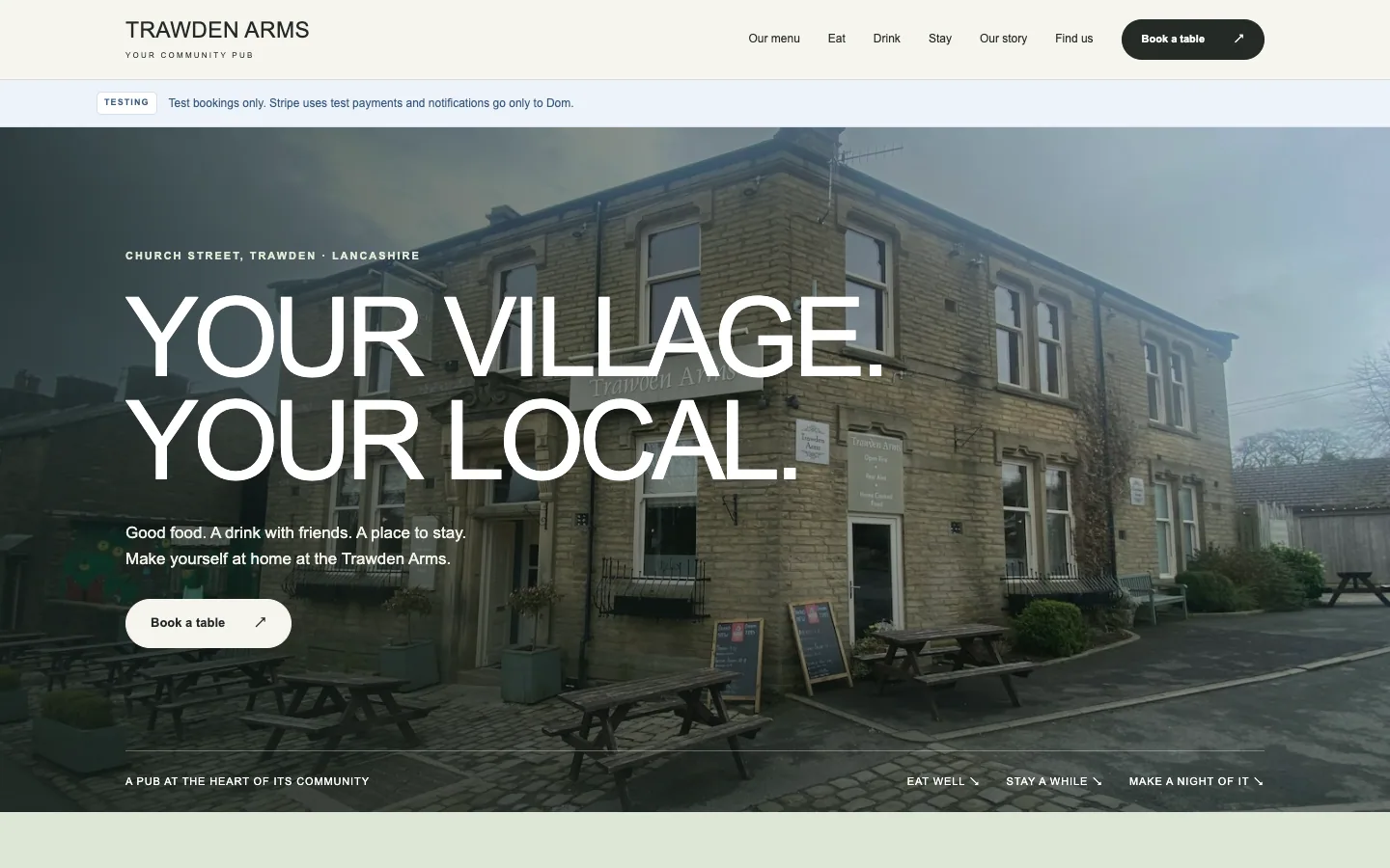 Trawden Arms website by MadeReal