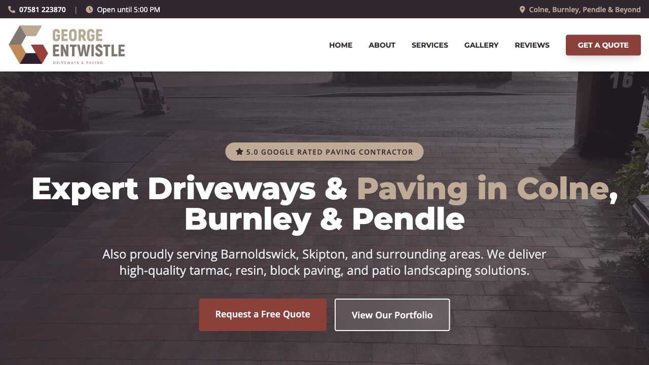 Entwistle Paving driveway business website by MadeReal