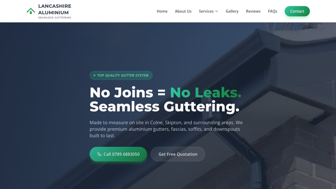 Lancashire Aluminium seamless guttering website