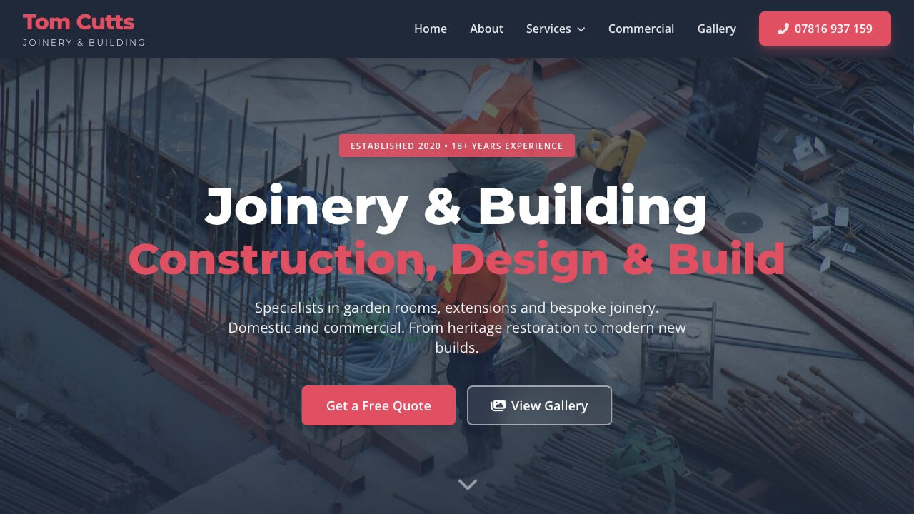 TC Joiner Builder construction website by MadeReal