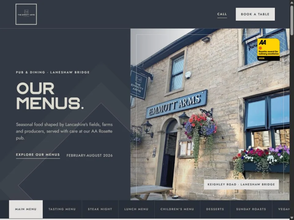 The Emmott Arms menu website