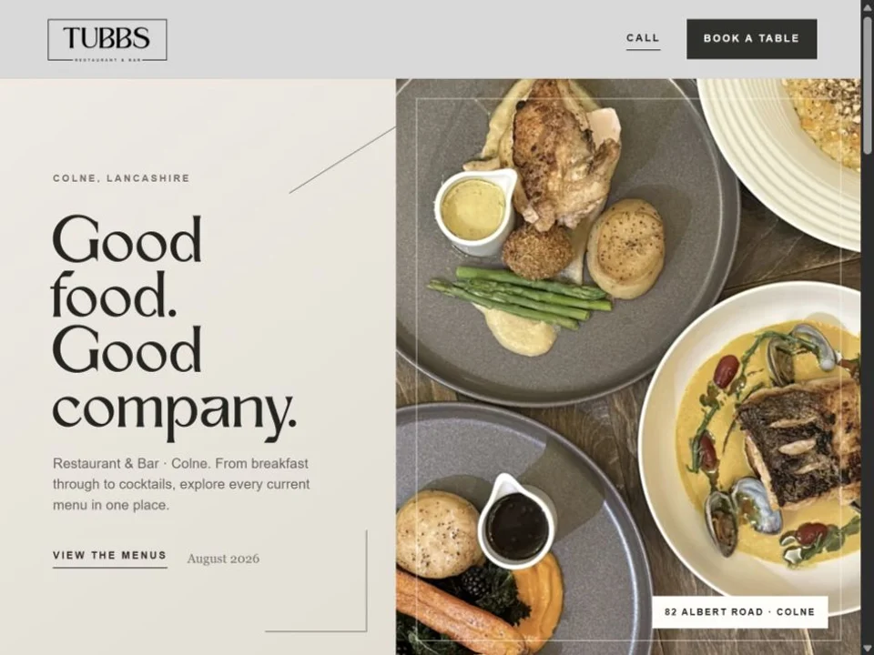 Tubbs Restaurant & Bar menu website